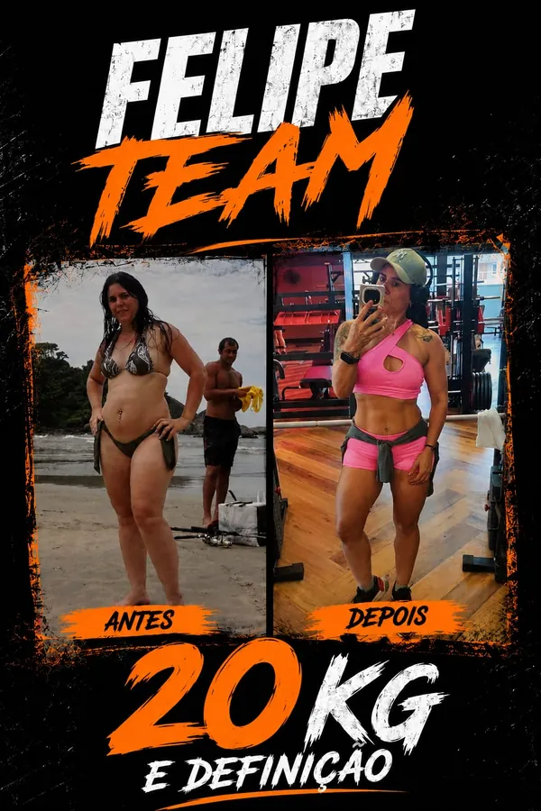 Antes e depois de aluna acompanhada pela Felipe Team.